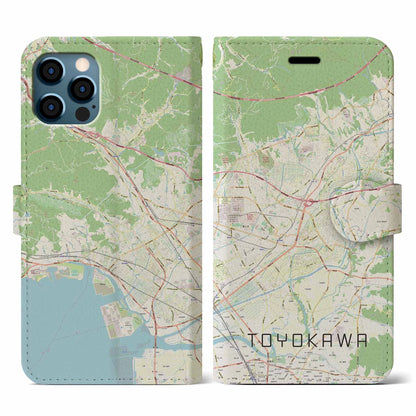 【豊川（愛知県）】地図柄iPhoneケース（手帳タイプ）ナチュラル・iPhone 12 / 12 Pro 用