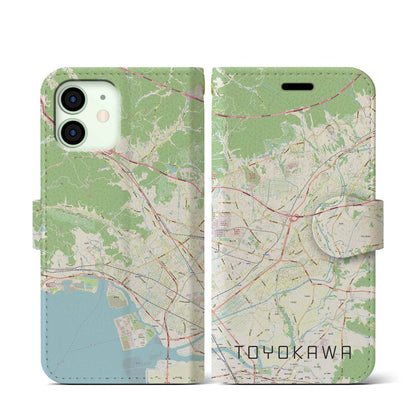 【豊川（愛知県）】地図柄iPhoneケース（手帳タイプ）ナチュラル・iPhone 12 mini 用