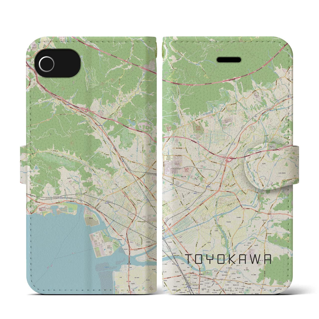 【豊川】地図柄iPhoneケース（手帳両面タイプ・ナチュラル）iPhone SE（第3 / 第2世代） / 8 / 7 / 6s / 6 用