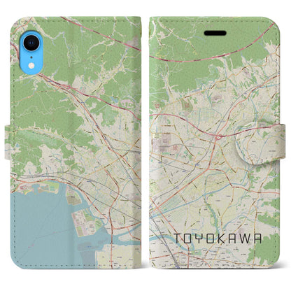 【豊川（愛知県）】地図柄iPhoneケース（手帳タイプ）ナチュラル・iPhone XR 用