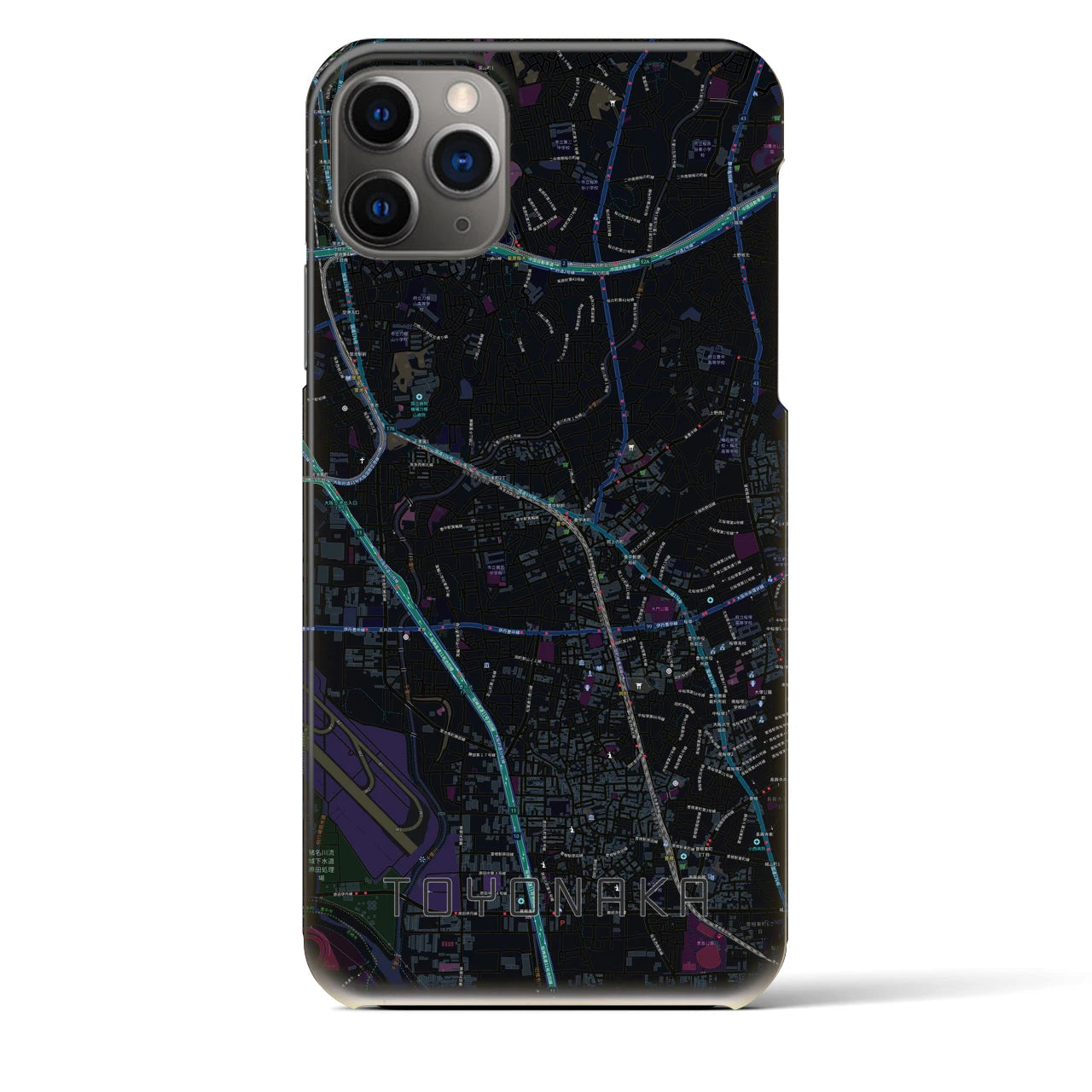 【豊中】地図柄iPhoneケース（バックカバータイプ・ブラック）iPhone 11 Pro Max 用