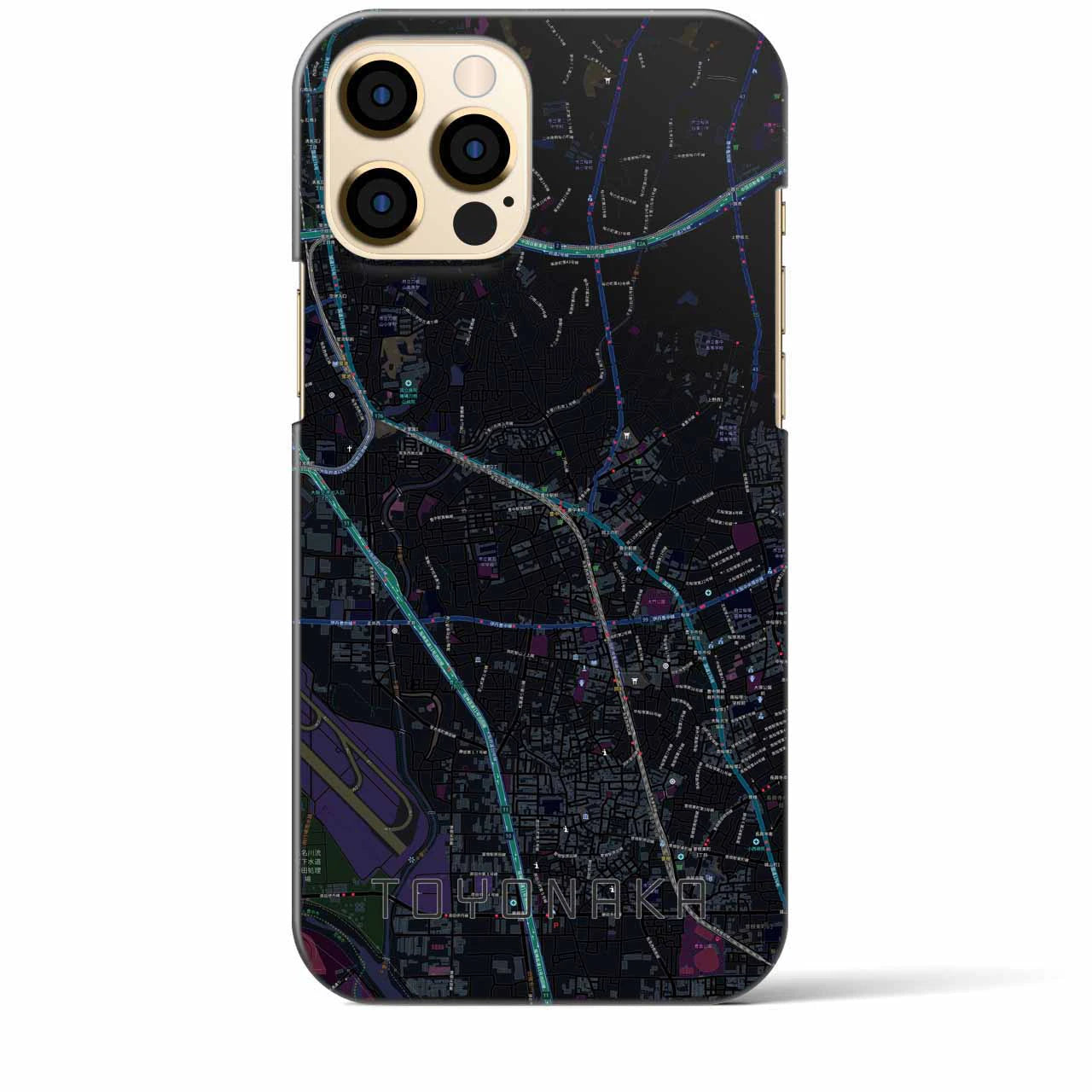 【豊中】地図柄iPhoneケース（バックカバータイプ・ブラック）iPhone 12 Pro Max 用