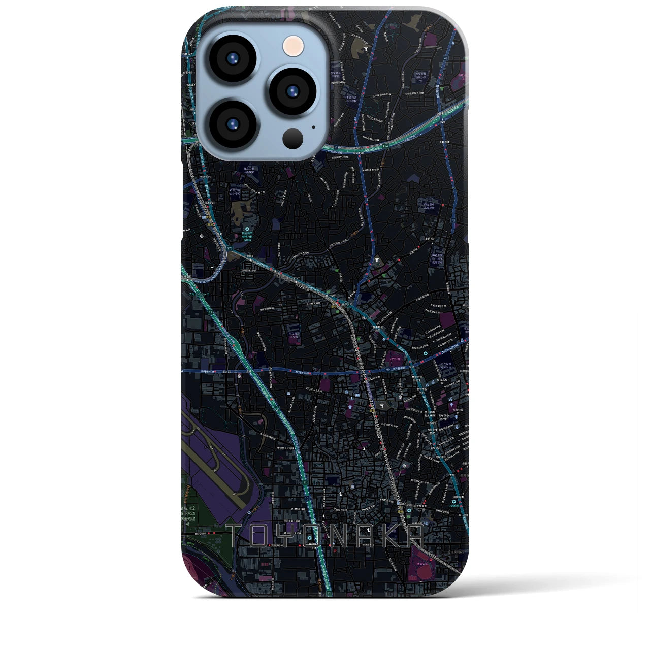 【豊中】地図柄iPhoneケース（バックカバータイプ・ブラック）iPhone 13 Pro Max 用