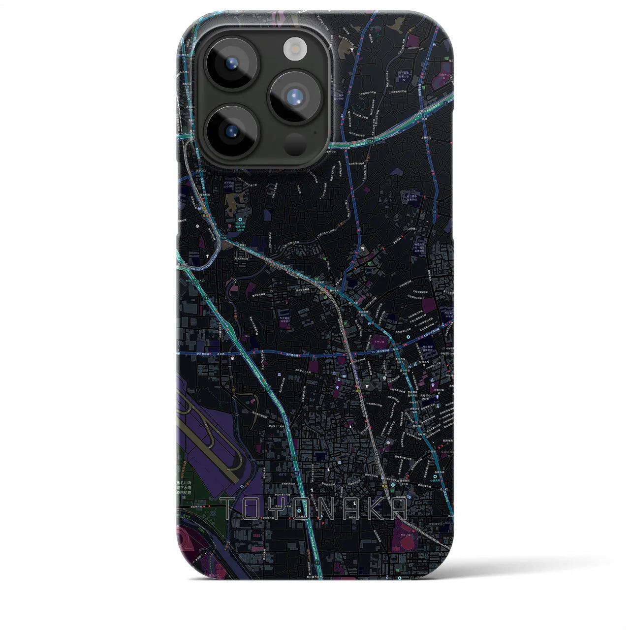【豊中】地図柄iPhoneケース（バックカバータイプ・ブラック）iPhone 15 Pro Max 用