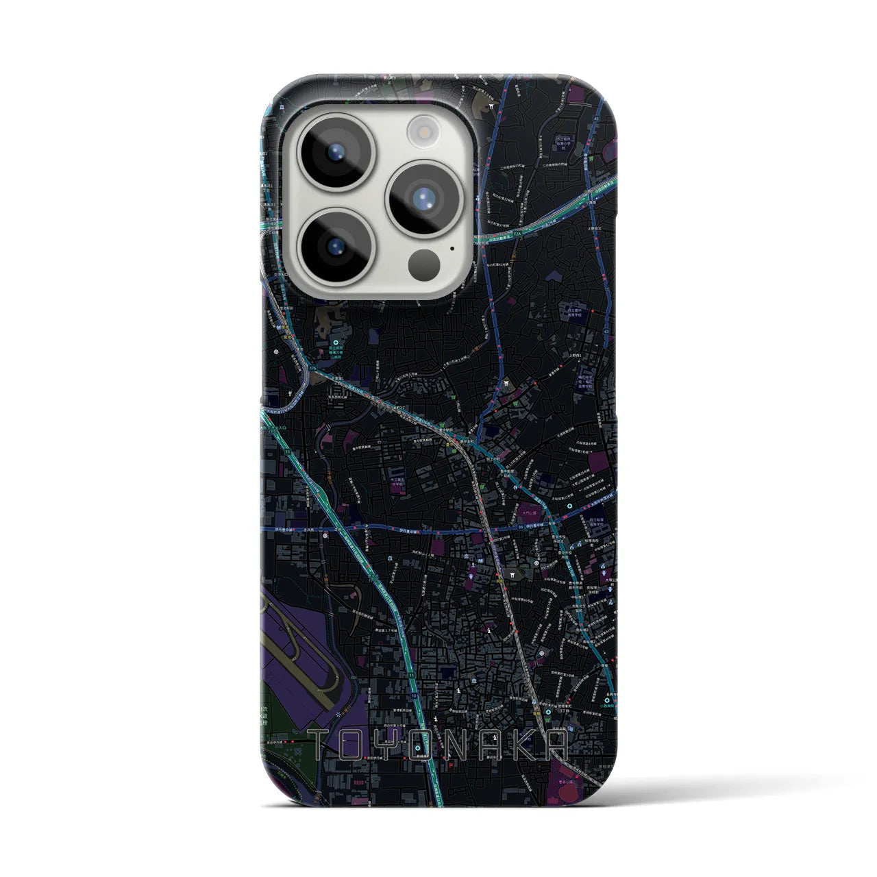 【豊中】地図柄iPhoneケース（バックカバータイプ・ブラック）iPhone 15 Pro 用