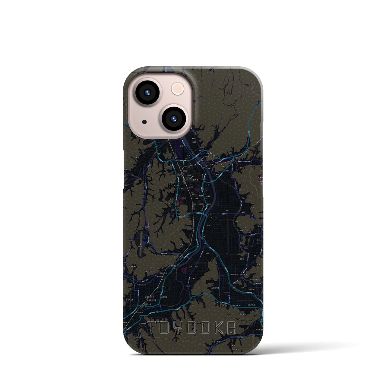 【豊岡】地図柄iPhoneケース（バックカバータイプ・ブラック）iPhone 13 mini 用