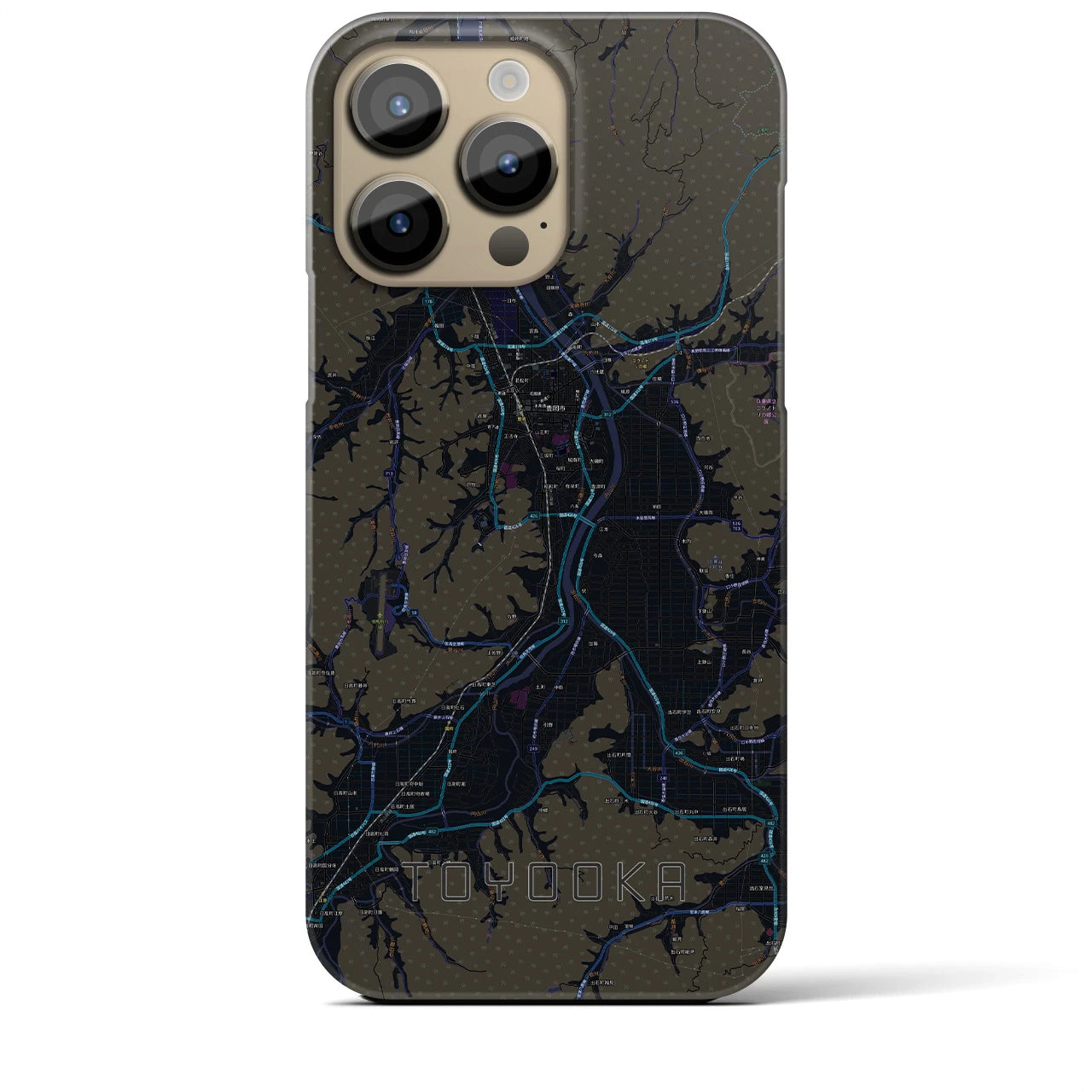 【豊岡】地図柄iPhoneケース（バックカバータイプ・ブラック）iPhone 14 Pro Max 用