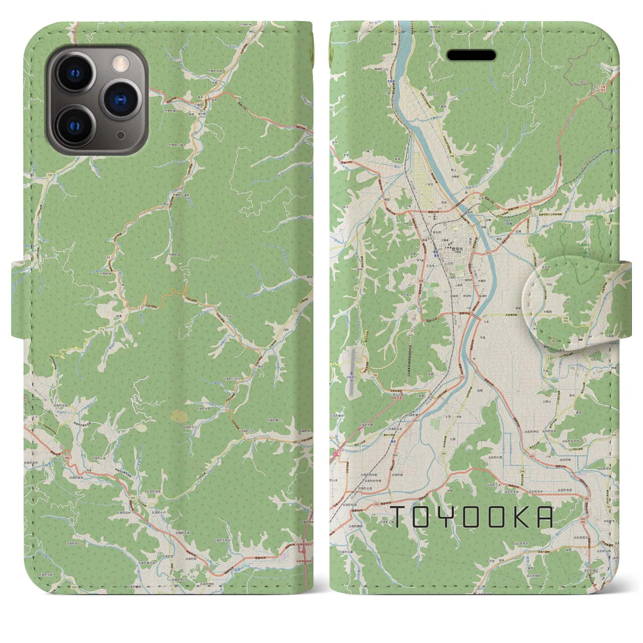 【豊岡】地図柄iPhoneケース（手帳両面タイプ・ナチュラル）iPhone 11 Pro Max 用