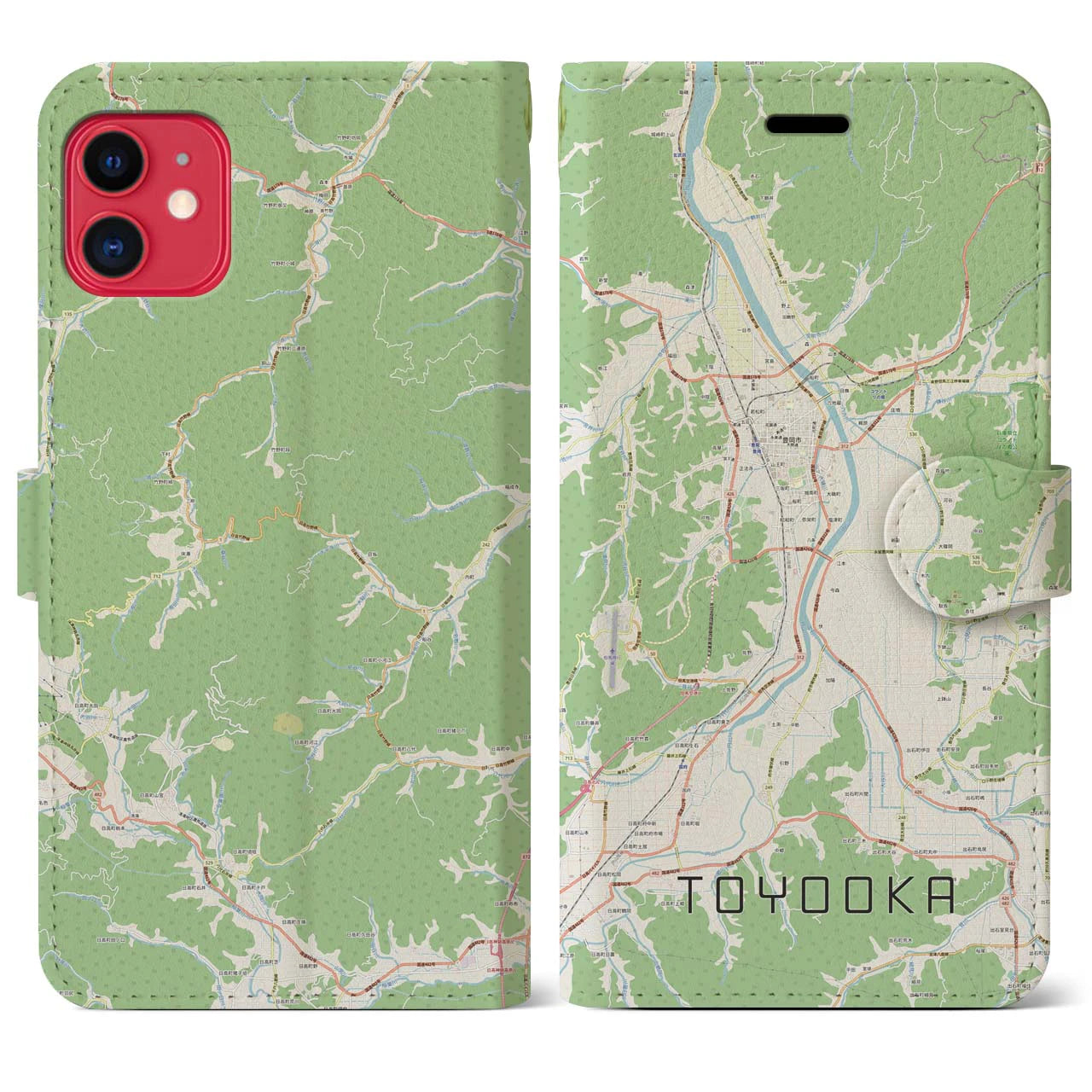 【豊岡】地図柄iPhoneケース（手帳両面タイプ・ナチュラル）iPhone 11 用