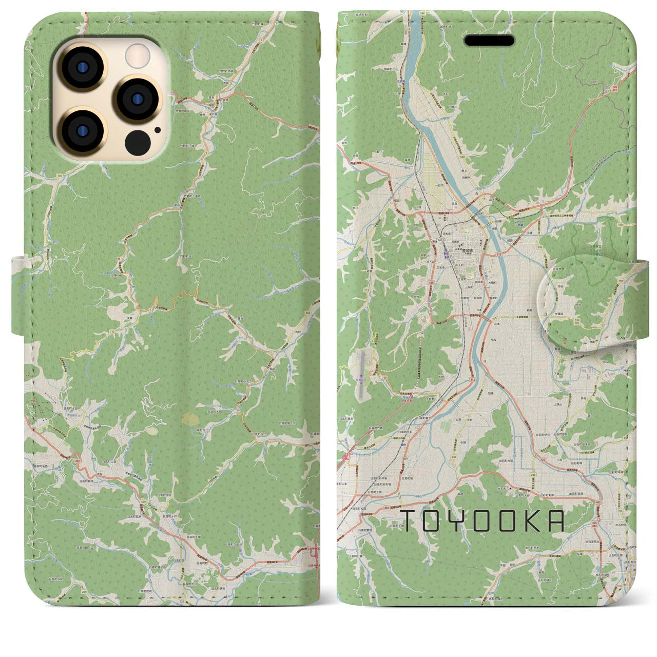 【豊岡】地図柄iPhoneケース（手帳両面タイプ・ナチュラル）iPhone 12 Pro Max 用