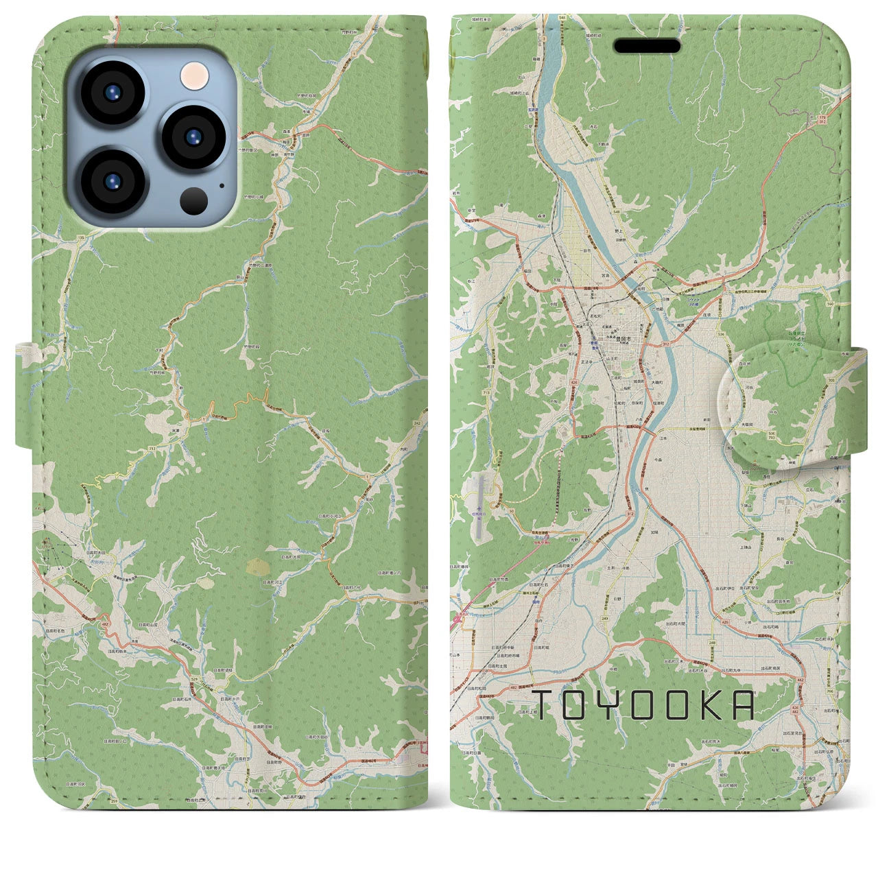 【豊岡】地図柄iPhoneケース（手帳両面タイプ・ナチュラル）iPhone 13 Pro Max 用