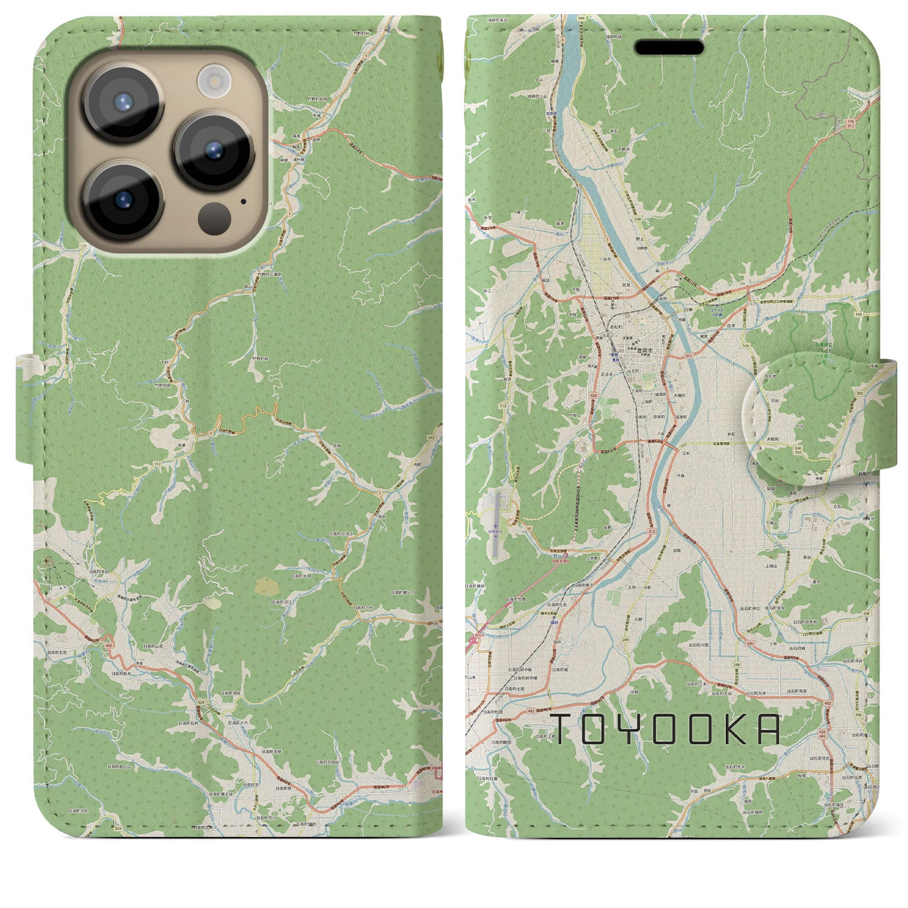 【豊岡】地図柄iPhoneケース（手帳両面タイプ・ナチュラル）iPhone 14 Pro Max 用