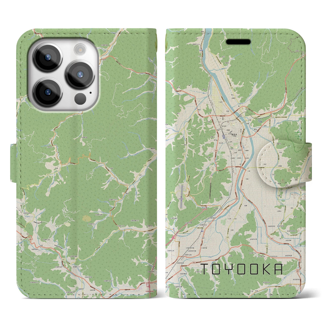 【豊岡】地図柄iPhoneケース（手帳両面タイプ・ナチュラル）iPhone 14 Pro 用