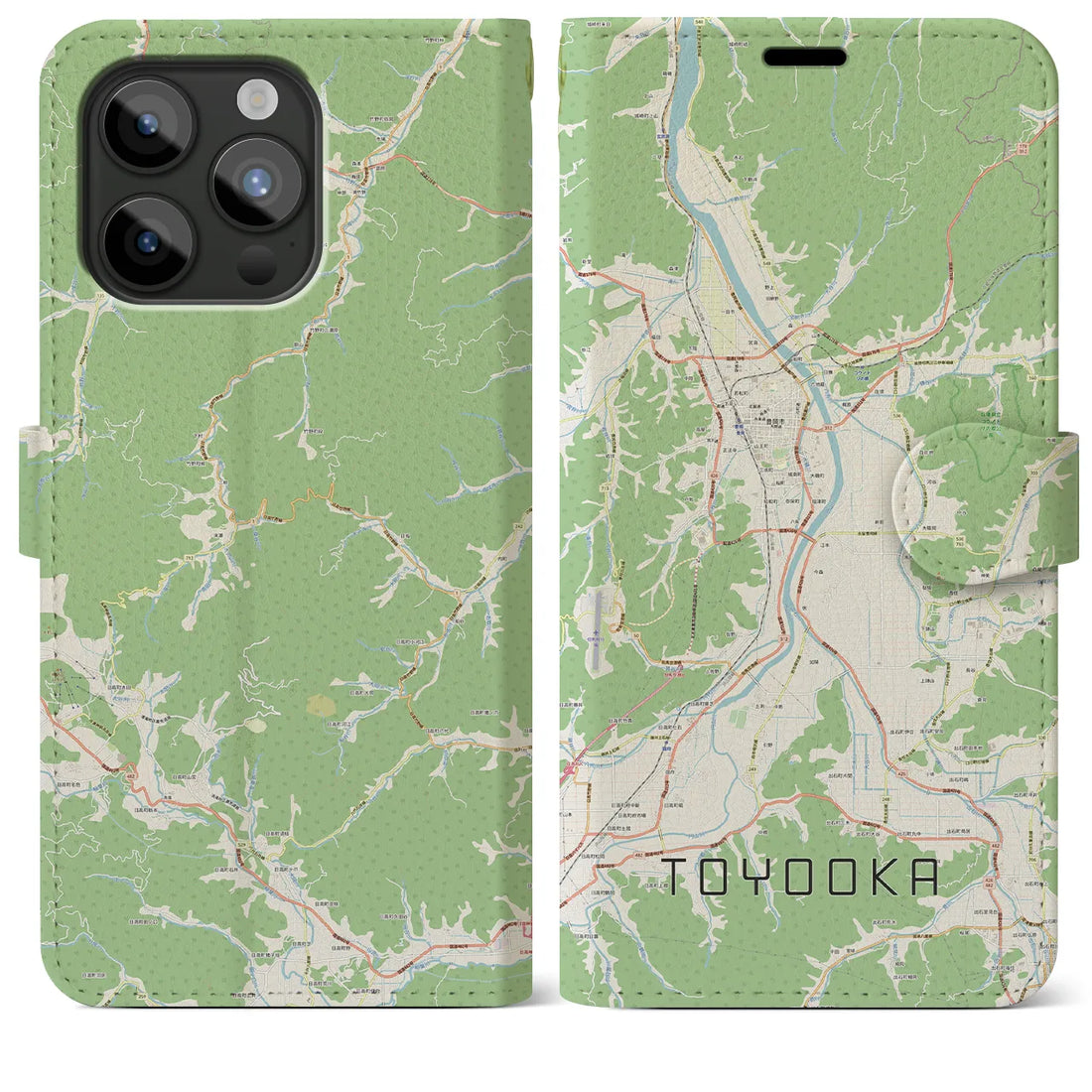 【豊岡】地図柄iPhoneケース（手帳両面タイプ・ナチュラル）iPhone 15 Pro Max 用