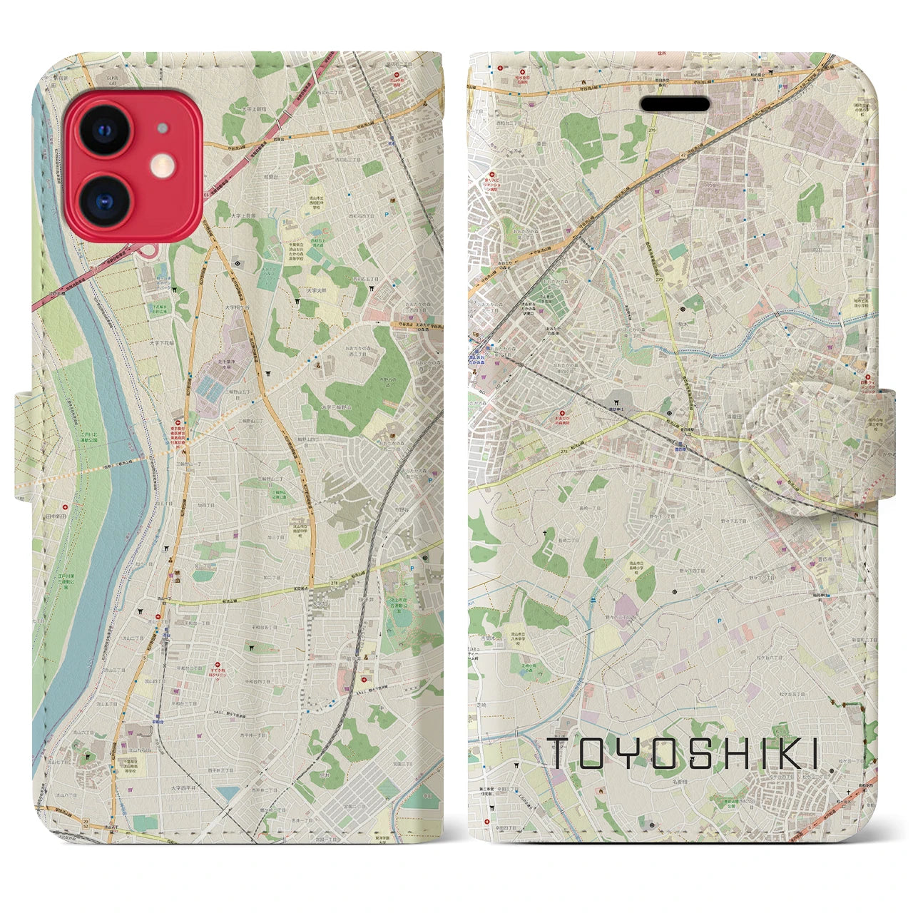【豊四季】地図柄iPhoneケース（手帳両面タイプ・ナチュラル）iPhone 11 用
