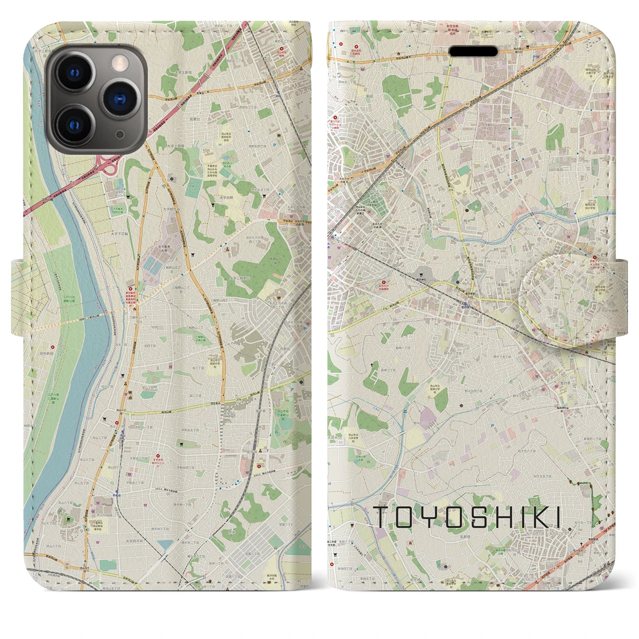 【豊四季】地図柄iPhoneケース（手帳両面タイプ・ナチュラル）iPhone 11 Pro Max 用