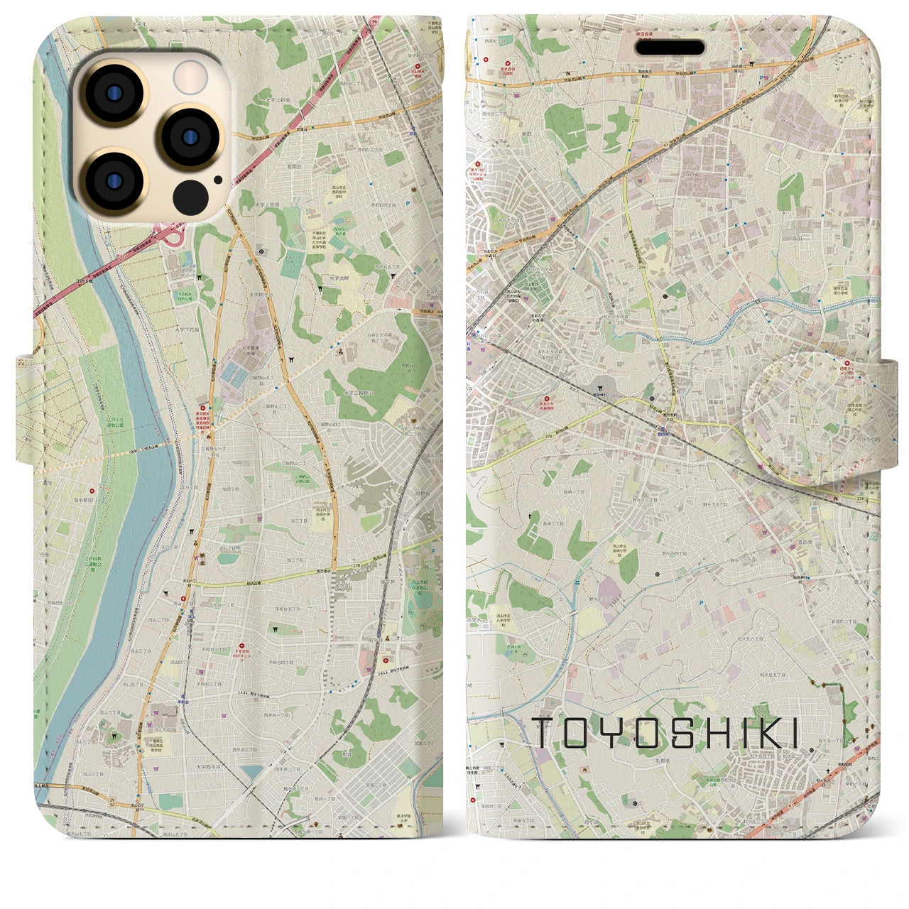 【豊四季】地図柄iPhoneケース（手帳両面タイプ・ナチュラル）iPhone 12 Pro Max 用