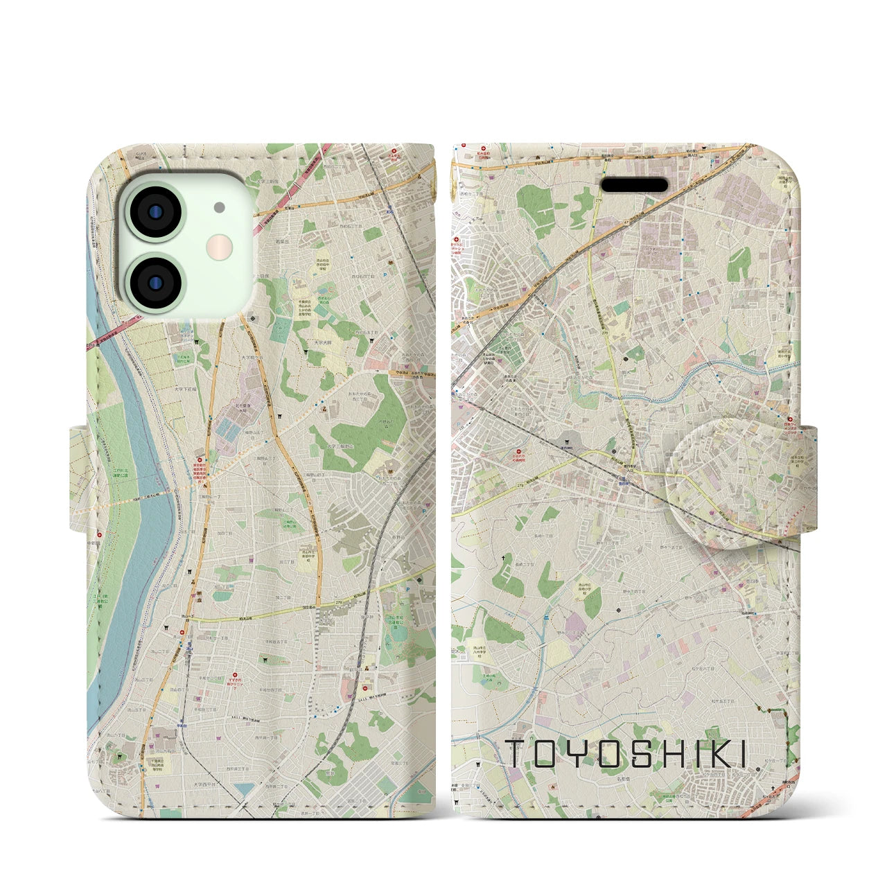 【豊四季】地図柄iPhoneケース（手帳両面タイプ・ナチュラル）iPhone 12 mini 用