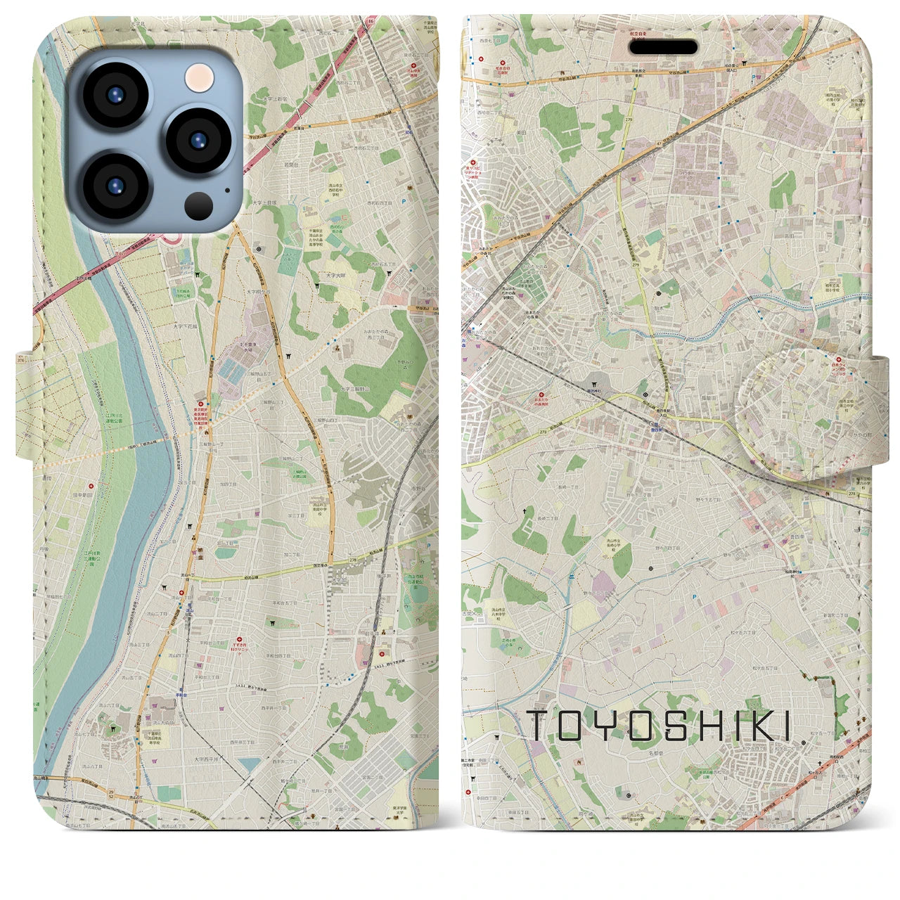 【豊四季】地図柄iPhoneケース（手帳両面タイプ・ナチュラル）iPhone 13 Pro Max 用