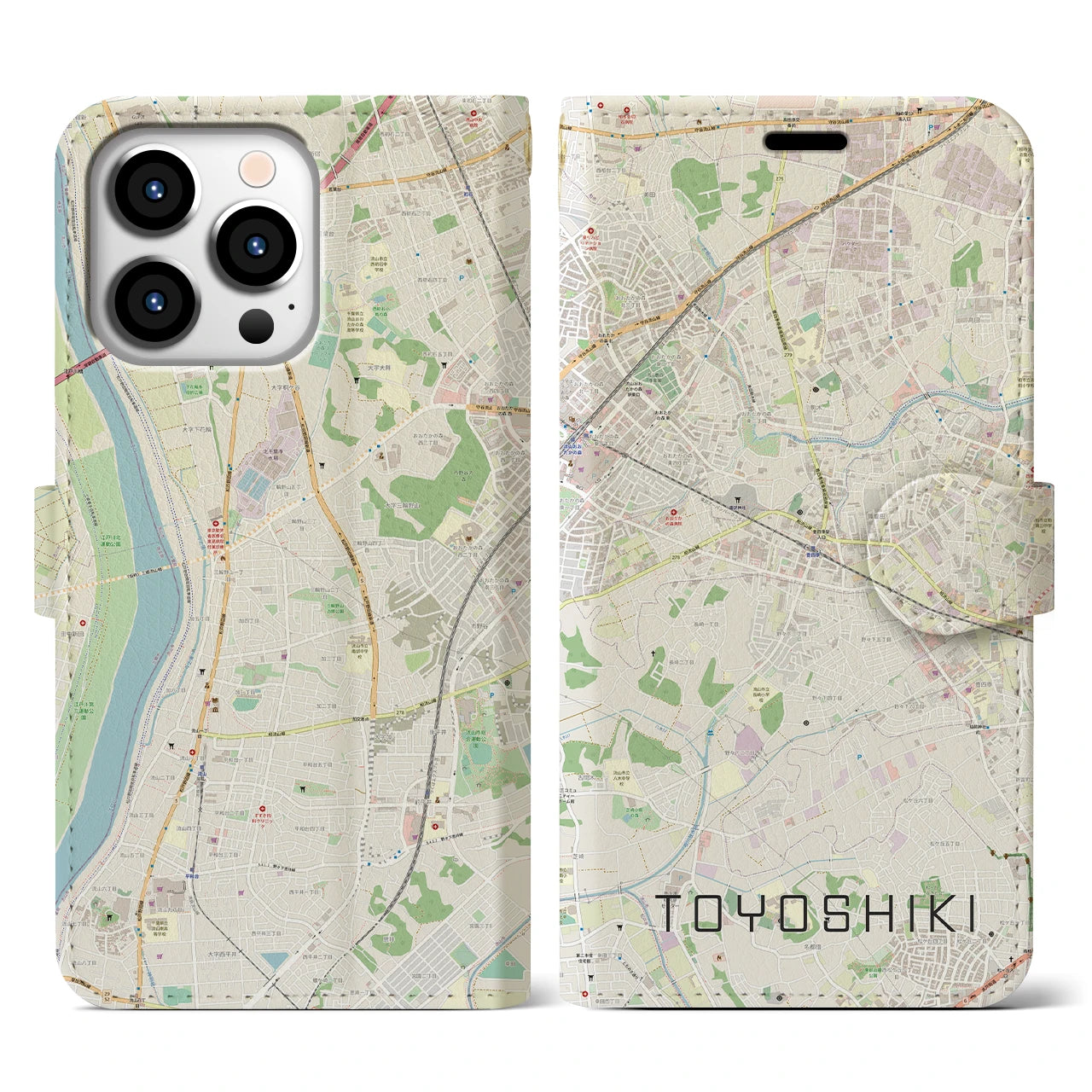 【豊四季】地図柄iPhoneケース（手帳両面タイプ・ナチュラル）iPhone 13 Pro 用