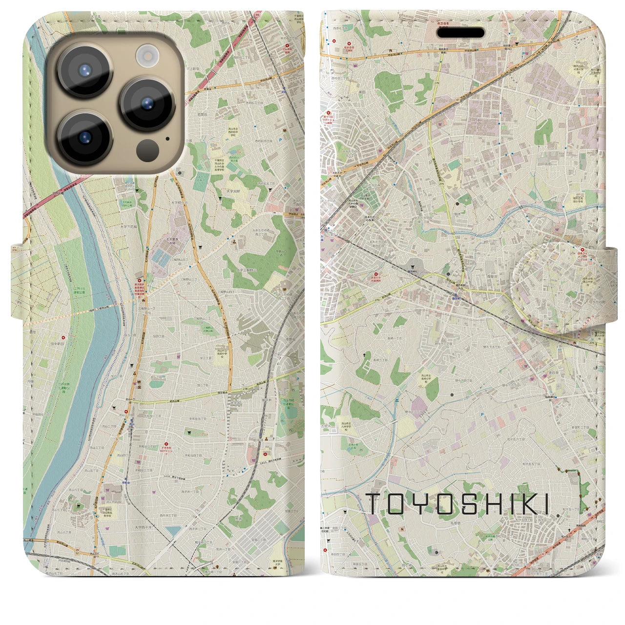 【豊四季】地図柄iPhoneケース（手帳両面タイプ・ナチュラル）iPhone 14 Pro Max 用