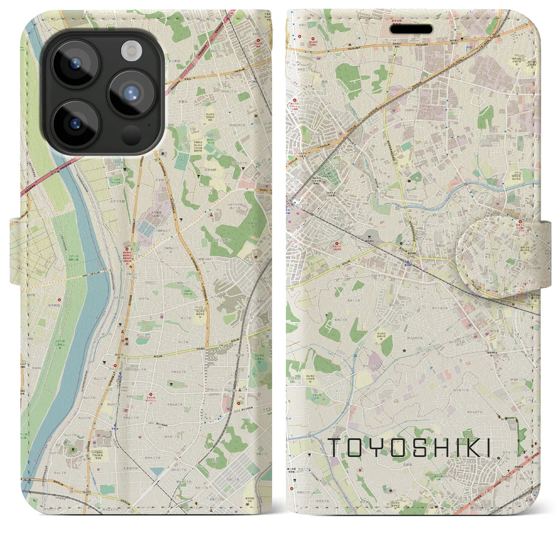 【豊四季】地図柄iPhoneケース（手帳両面タイプ・ナチュラル）iPhone 15 Pro Max 用