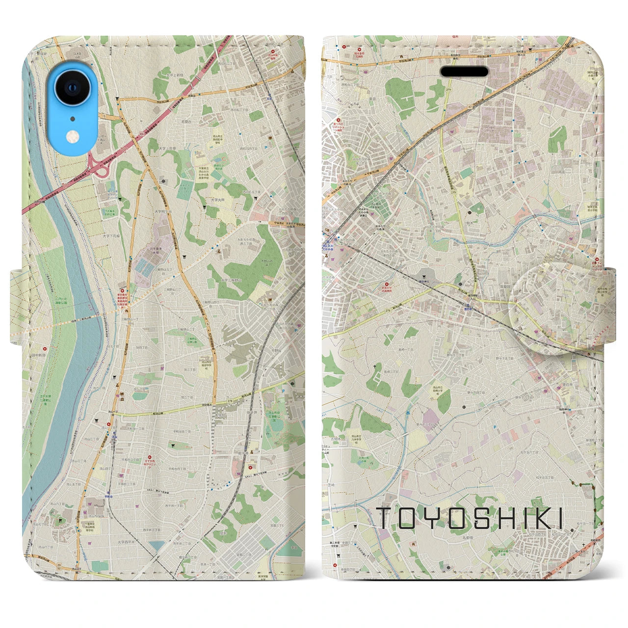 【豊四季】地図柄iPhoneケース（手帳両面タイプ・ナチュラル）iPhone XR 用