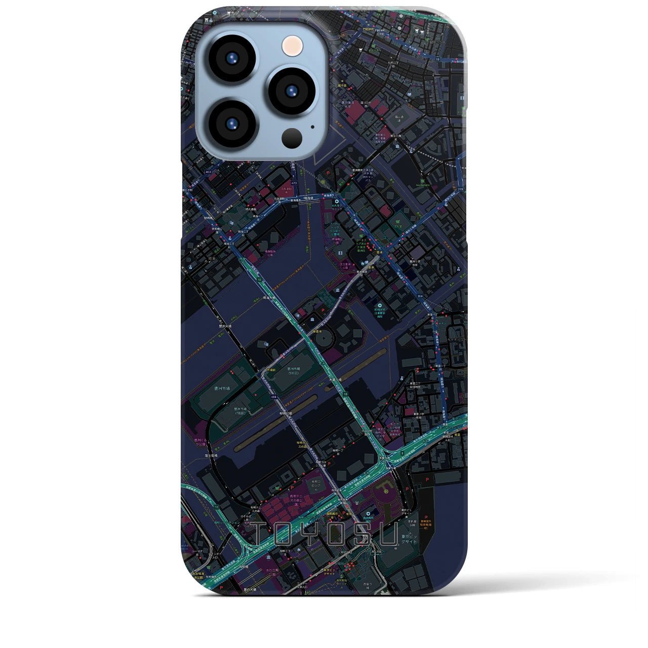 【豊洲】地図柄iPhoneケース（バックカバータイプ・ブラック）iPhone 13 Pro Max 用