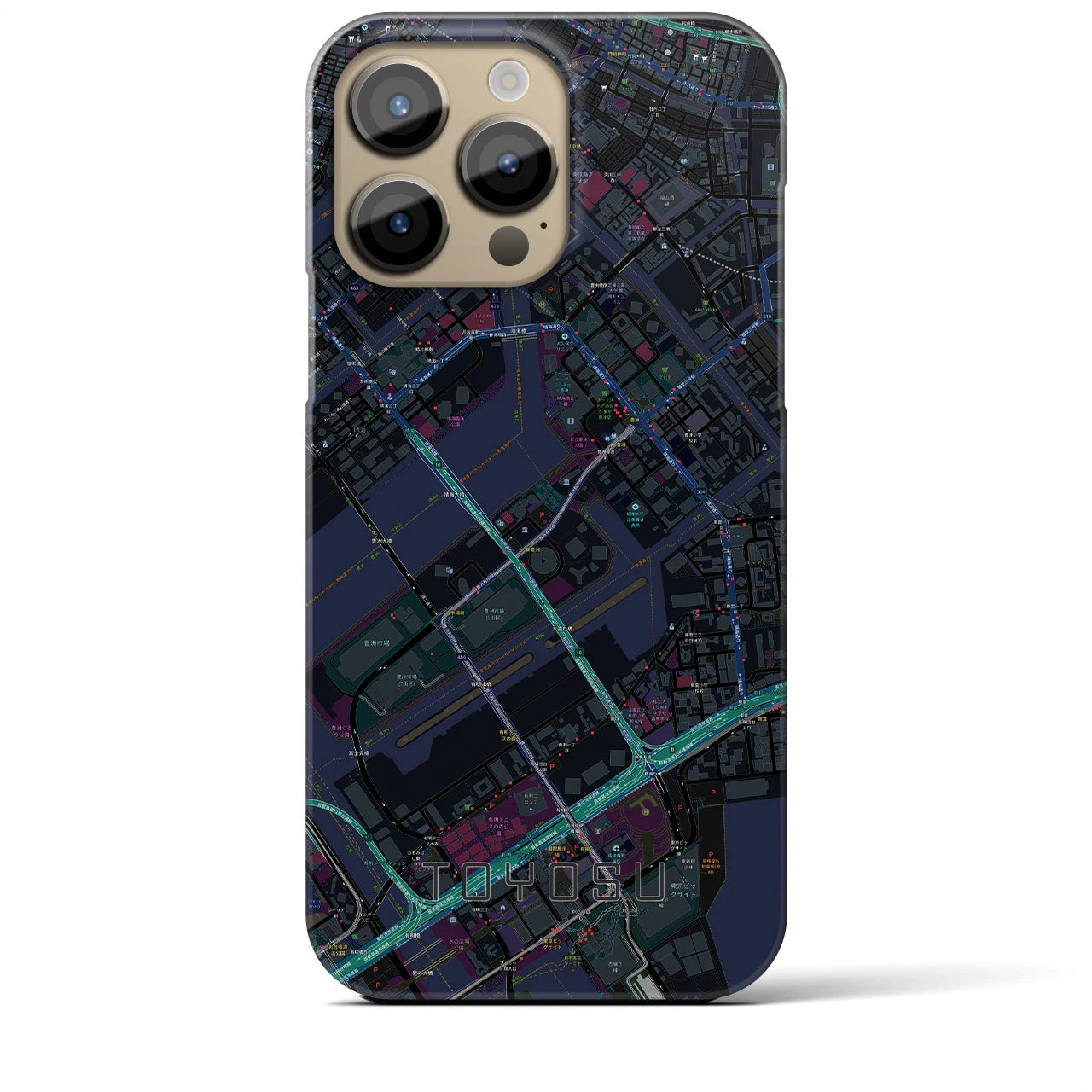 【豊洲】地図柄iPhoneケース（バックカバータイプ・ブラック）iPhone 14 Pro Max 用