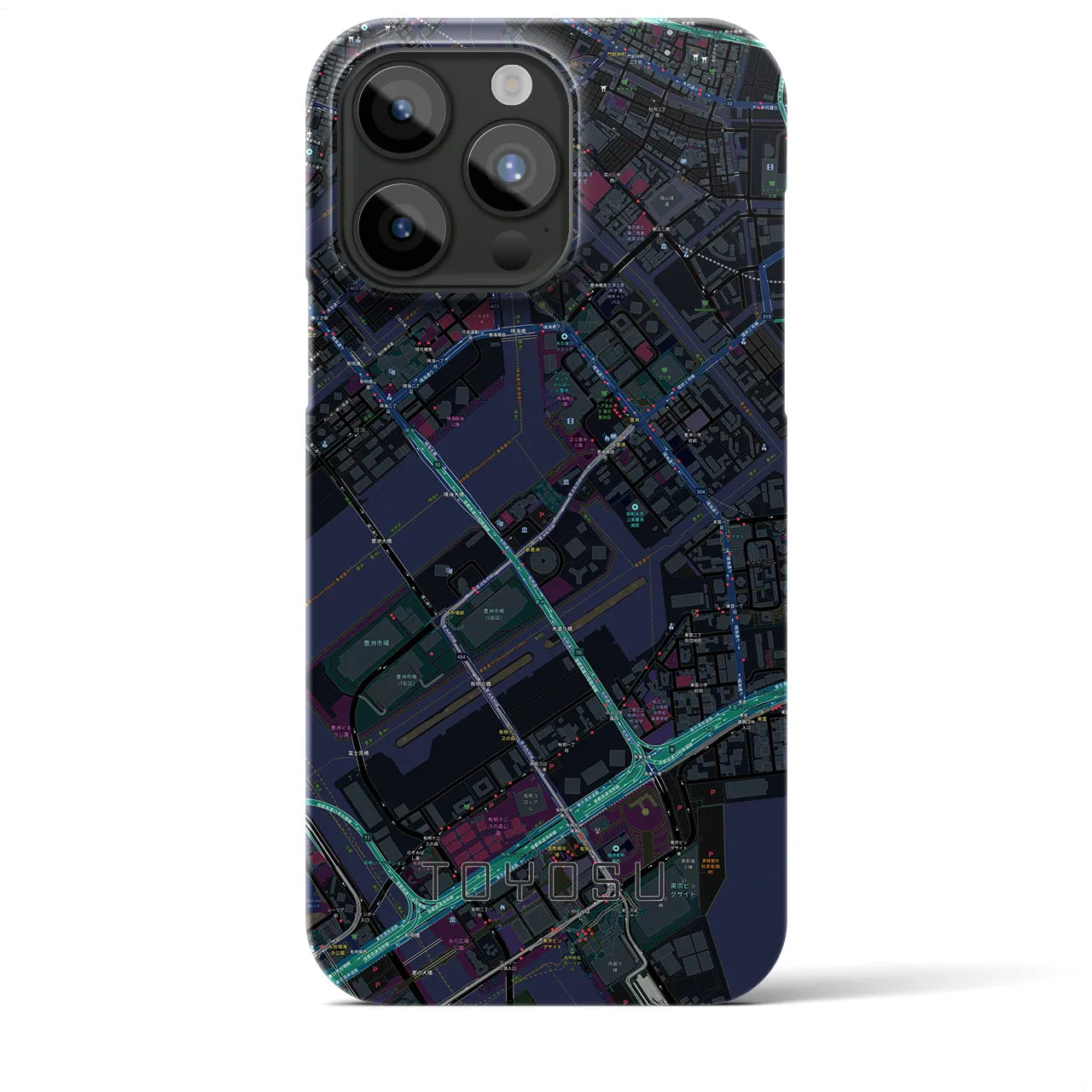 【豊洲】地図柄iPhoneケース（バックカバータイプ・ブラック）iPhone 15 Pro Max 用