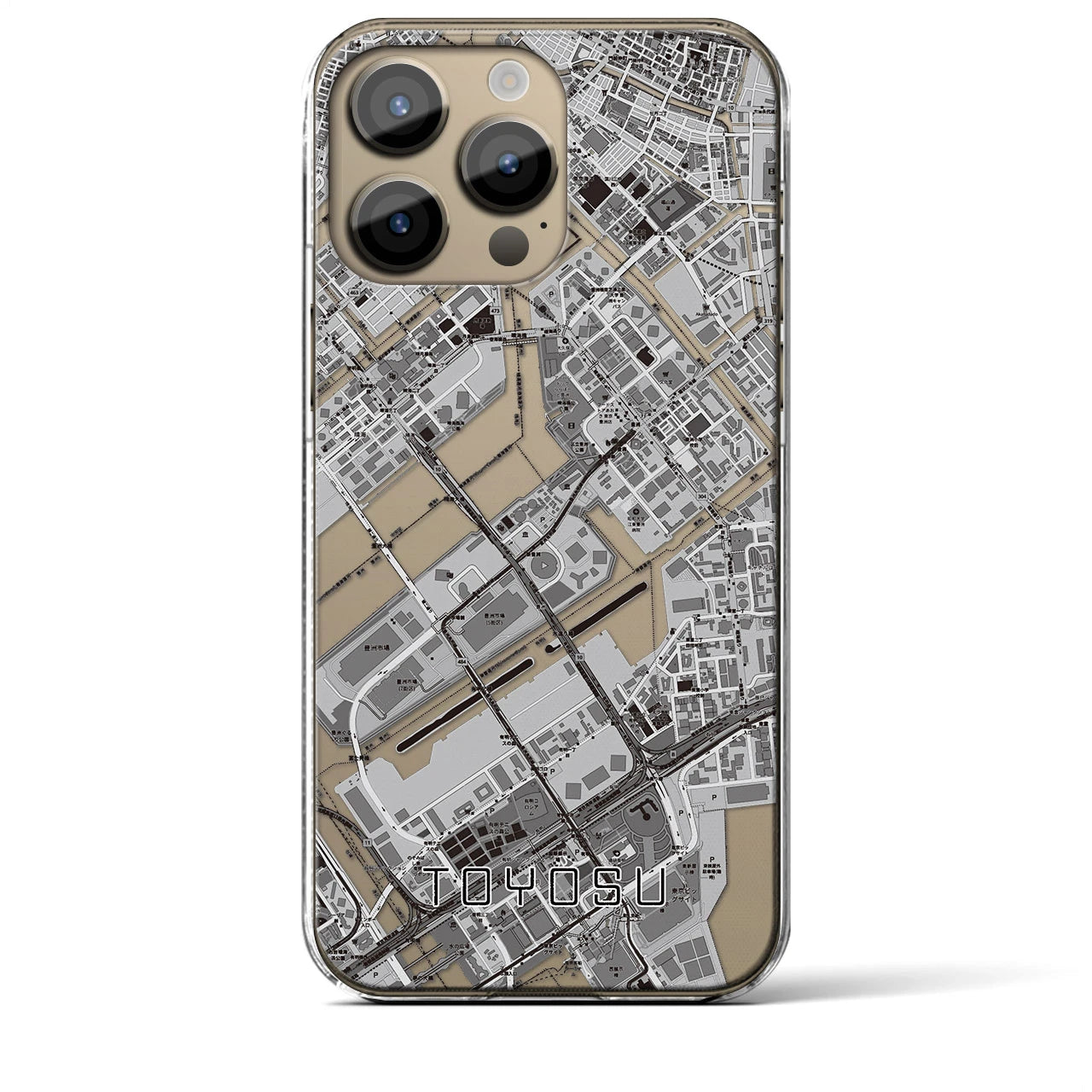 【豊洲】地図柄iPhoneケース（クリアタイプ・モノトーン）iPhone 14 Pro Max 用
