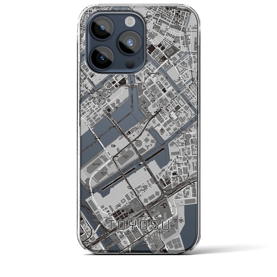 【豊洲】地図柄iPhoneケース（クリアタイプ・モノトーン）iPhone 15 Pro Max 用