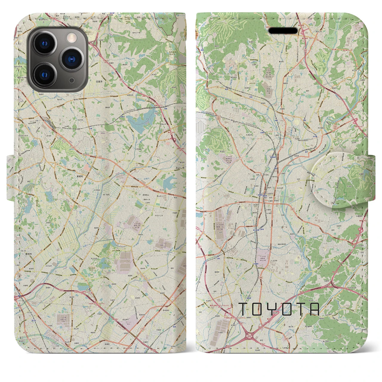 【豊田（愛知県）】地図柄iPhoneケース（手帳両面タイプ・ナチュラル）iPhone 11 Pro Max 用