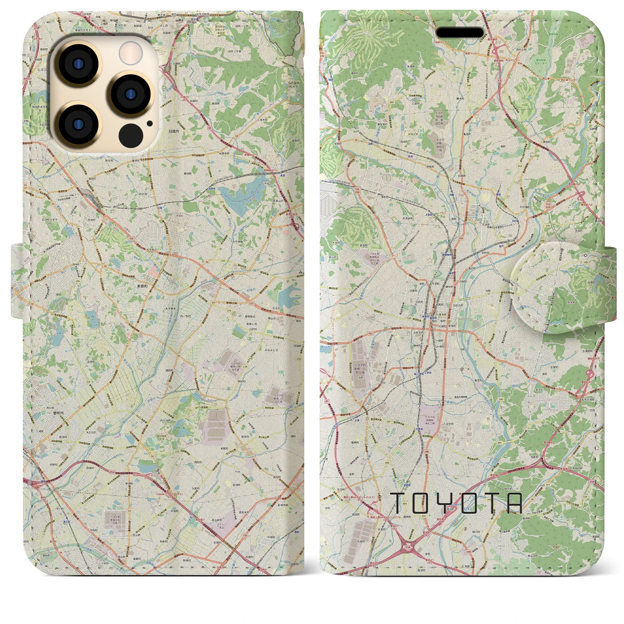 【豊田（愛知県）】地図柄iPhoneケース（手帳両面タイプ・ナチュラル）iPhone 12 Pro Max 用