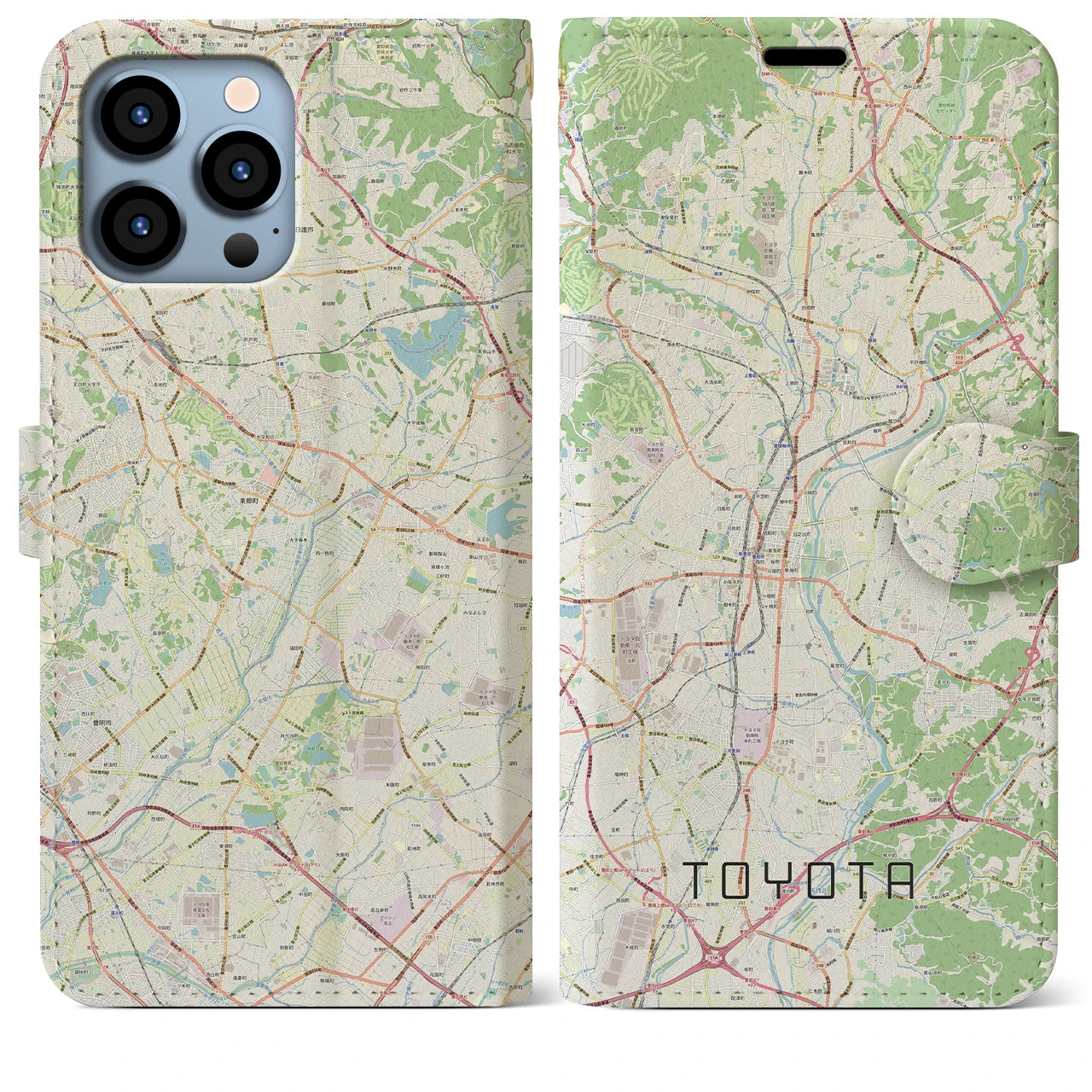 【豊田（愛知県）】地図柄iPhoneケース（手帳両面タイプ・ナチュラル）iPhone 13 Pro Max 用