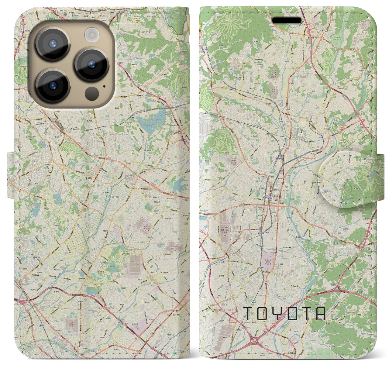 【豊田（愛知県）】地図柄iPhoneケース（手帳両面タイプ・ナチュラル）iPhone 14 Pro Max 用