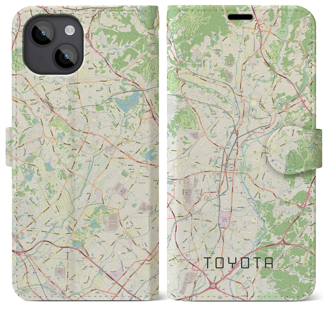 【豊田（愛知県）】地図柄iPhoneケース（手帳両面タイプ・ナチュラル）iPhone 14 Plus 用