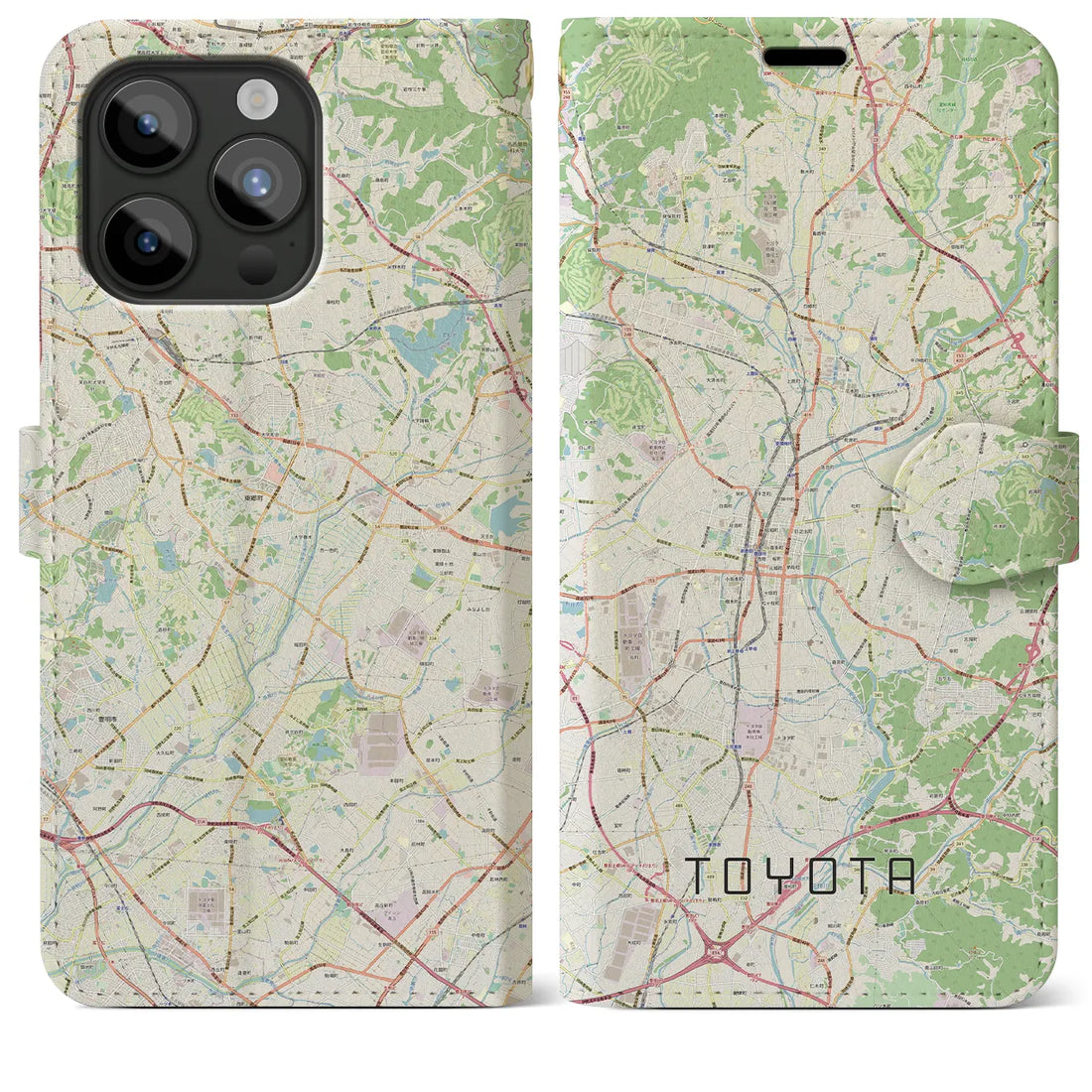 【豊田（愛知県）】地図柄iPhoneケース（手帳両面タイプ・ナチュラル）iPhone 15 Pro Max 用