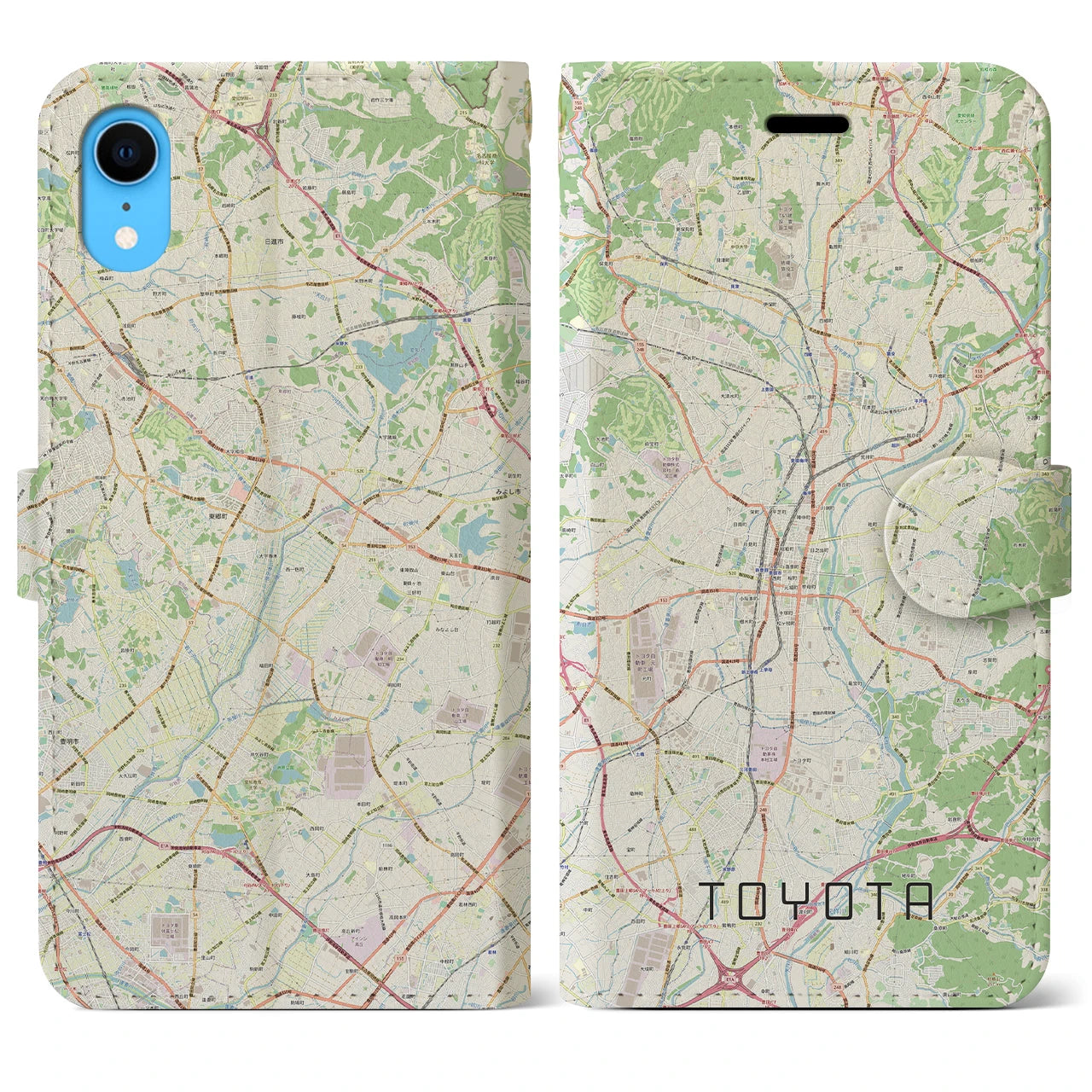【豊田（愛知県）】地図柄iPhoneケース（手帳両面タイプ・ナチュラル）iPhone XR 用