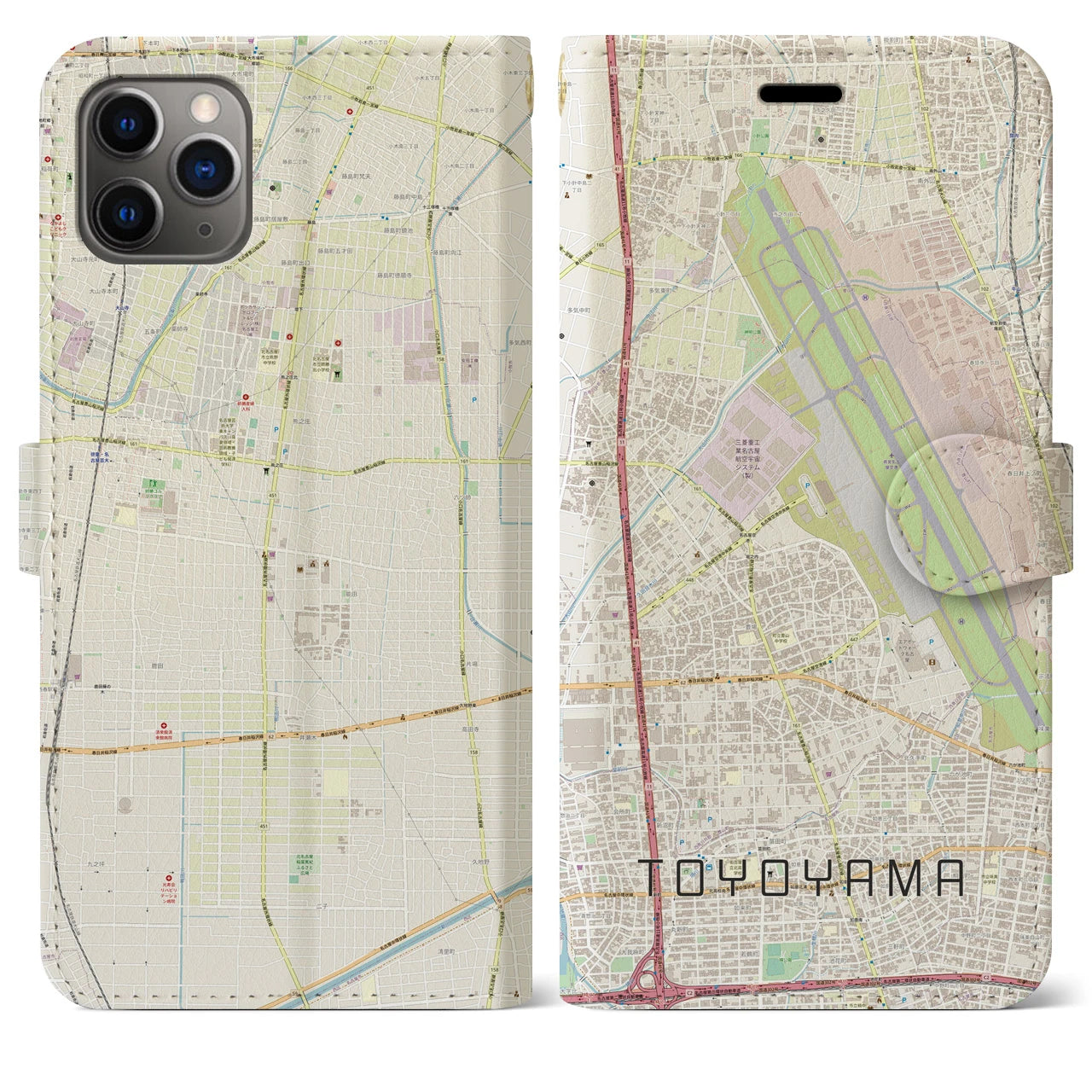 【豊山】地図柄iPhoneケース（手帳両面タイプ・ナチュラル）iPhone 11 Pro Max 用