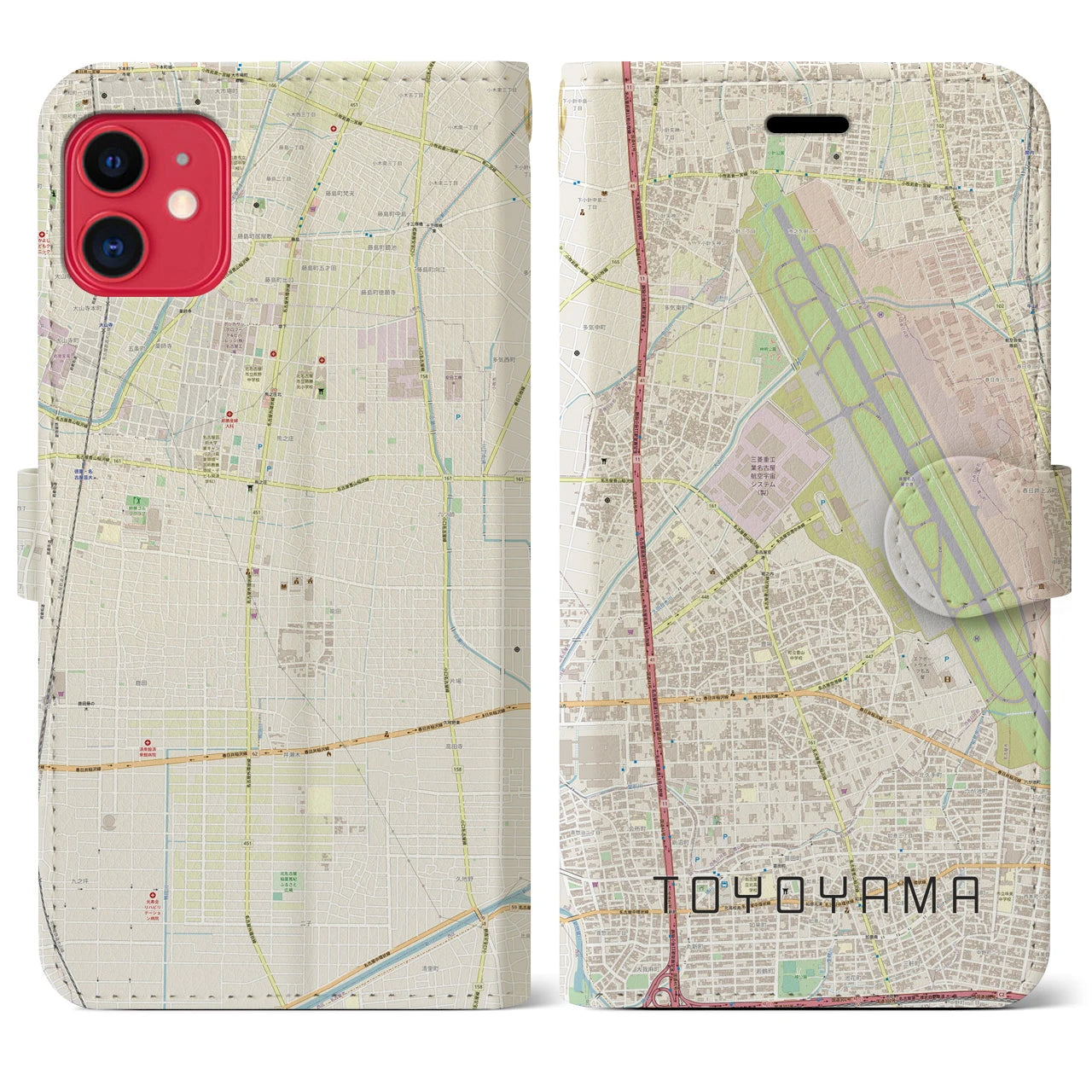 【豊山】地図柄iPhoneケース（手帳両面タイプ・ナチュラル）iPhone 11 用