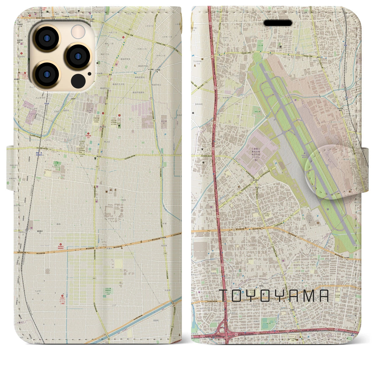 【豊山】地図柄iPhoneケース（手帳両面タイプ・ナチュラル）iPhone 12 Pro Max 用