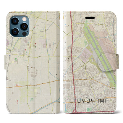 【豊山（愛知県）】地図柄iPhoneケース（手帳タイプ）ナチュラル・iPhone 12 / 12 Pro 用