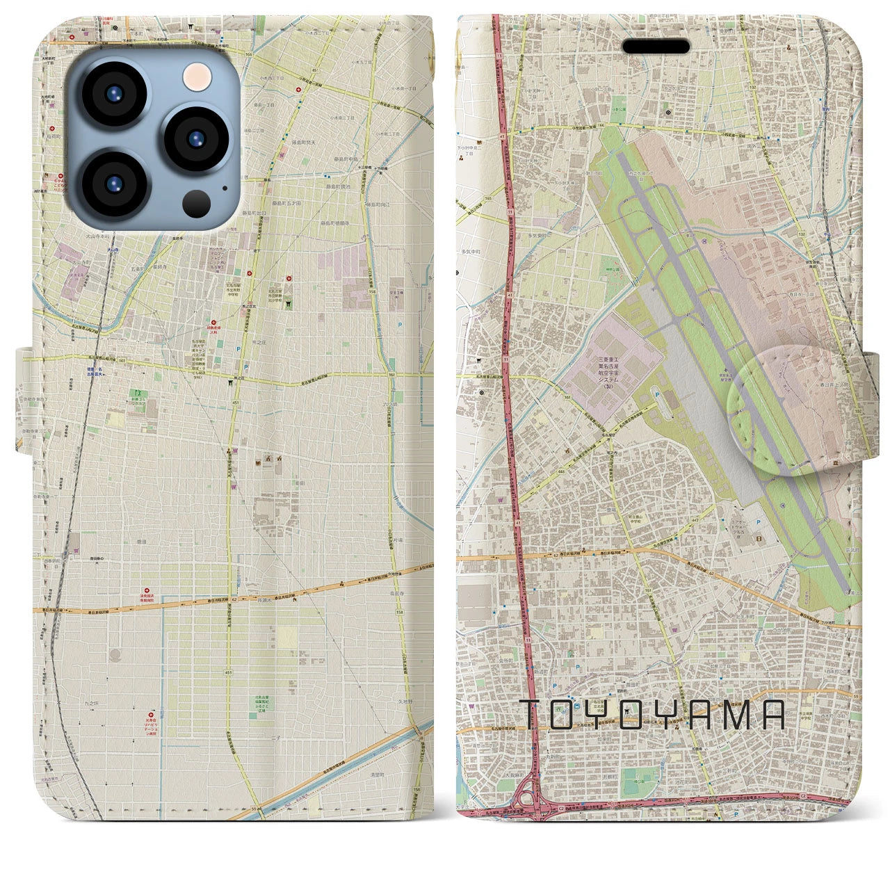 【豊山】地図柄iPhoneケース（手帳両面タイプ・ナチュラル）iPhone 13 Pro Max 用