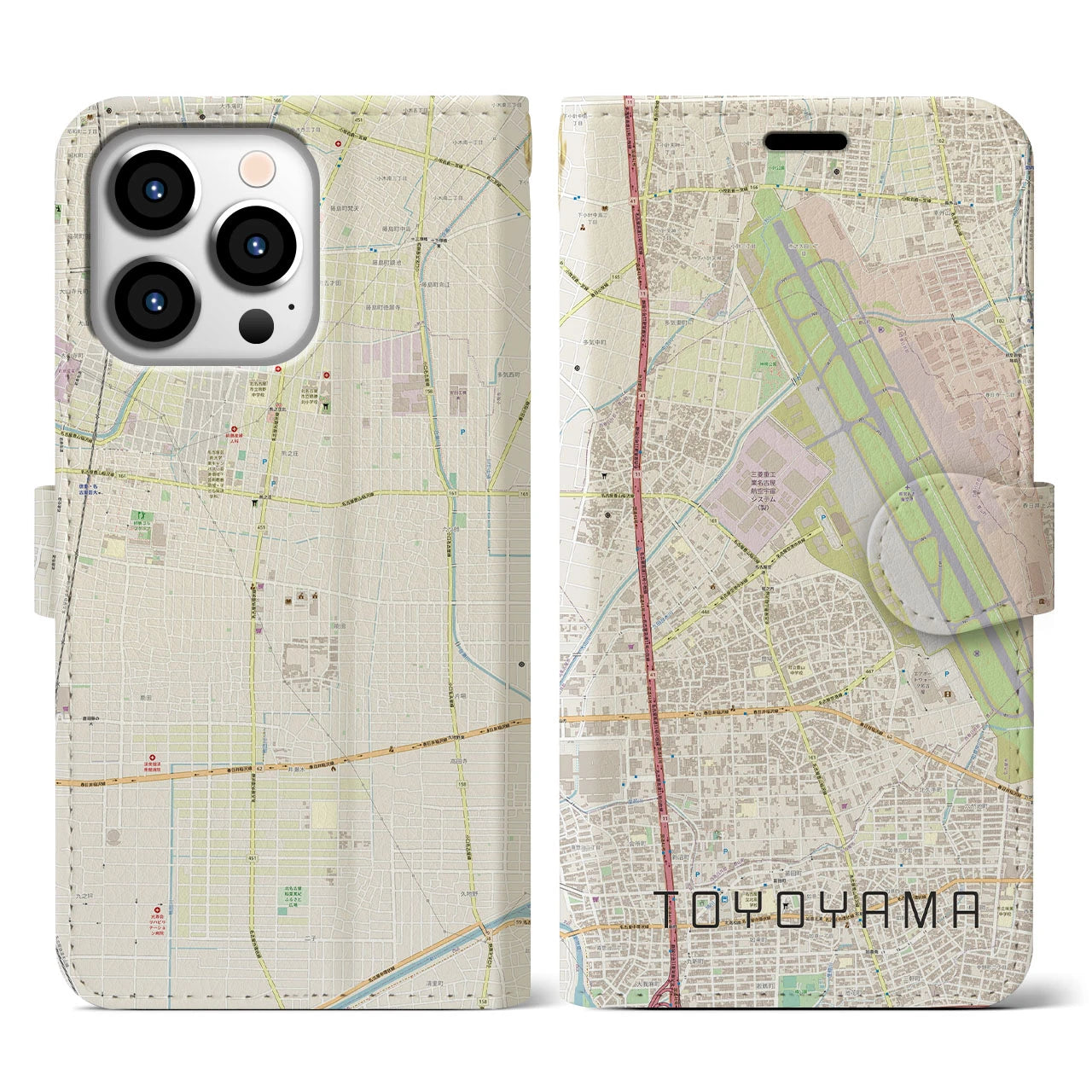 【豊山】地図柄iPhoneケース（手帳両面タイプ・ナチュラル）iPhone 13 Pro 用