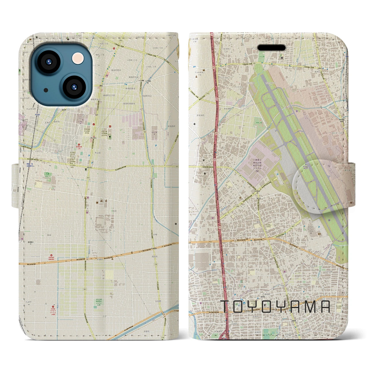 【豊山】地図柄iPhoneケース（手帳両面タイプ・ナチュラル）iPhone 13 用