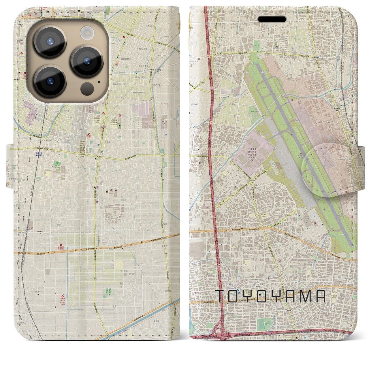 【豊山】地図柄iPhoneケース（手帳両面タイプ・ナチュラル）iPhone 14 Pro Max 用