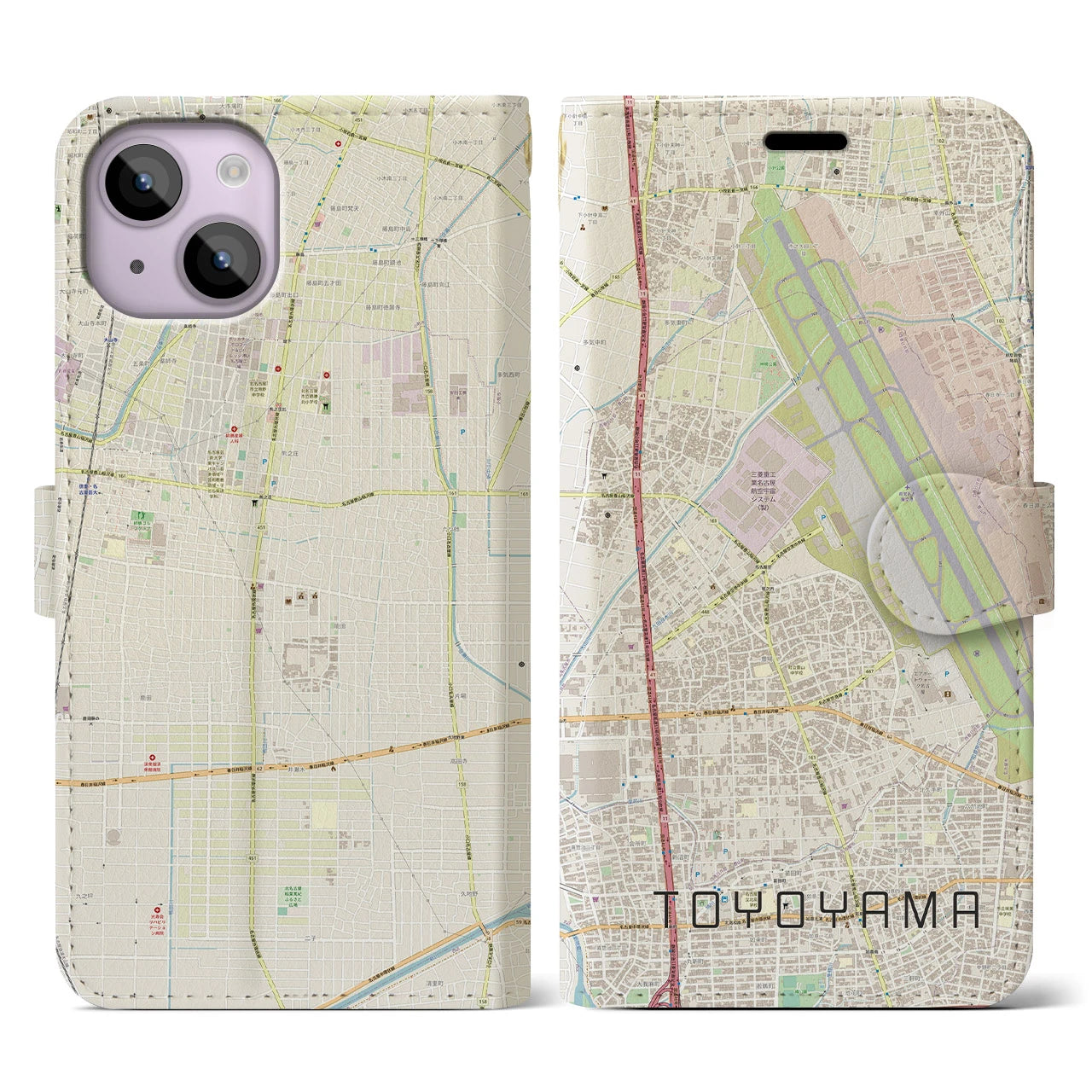 【豊山】地図柄iPhoneケース（手帳両面タイプ・ナチュラル）iPhone 14 用