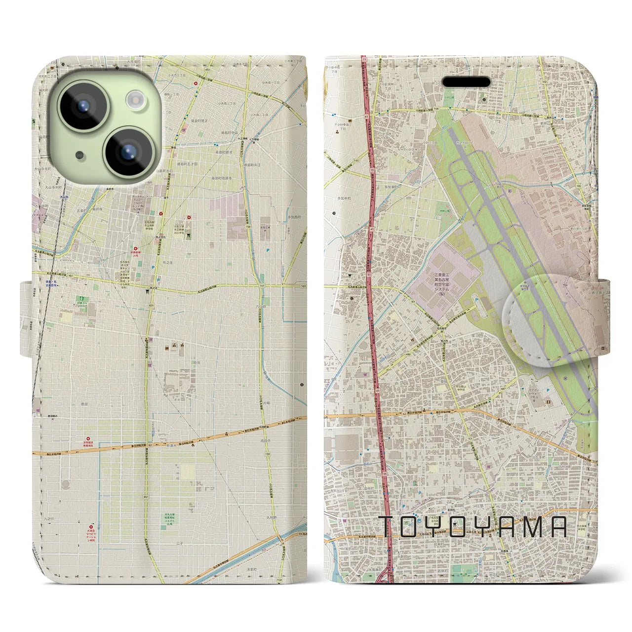 【豊山】地図柄iPhoneケース（手帳両面タイプ・ナチュラル）iPhone 15 用