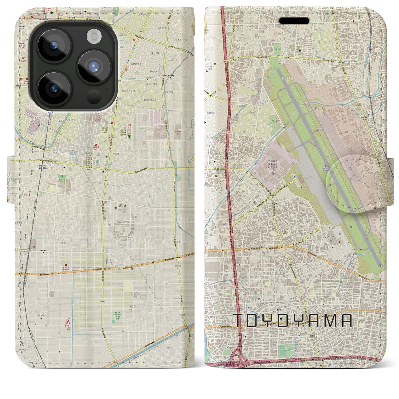 【豊山】地図柄iPhoneケース（手帳両面タイプ・ナチュラル）iPhone 15 Pro Max 用